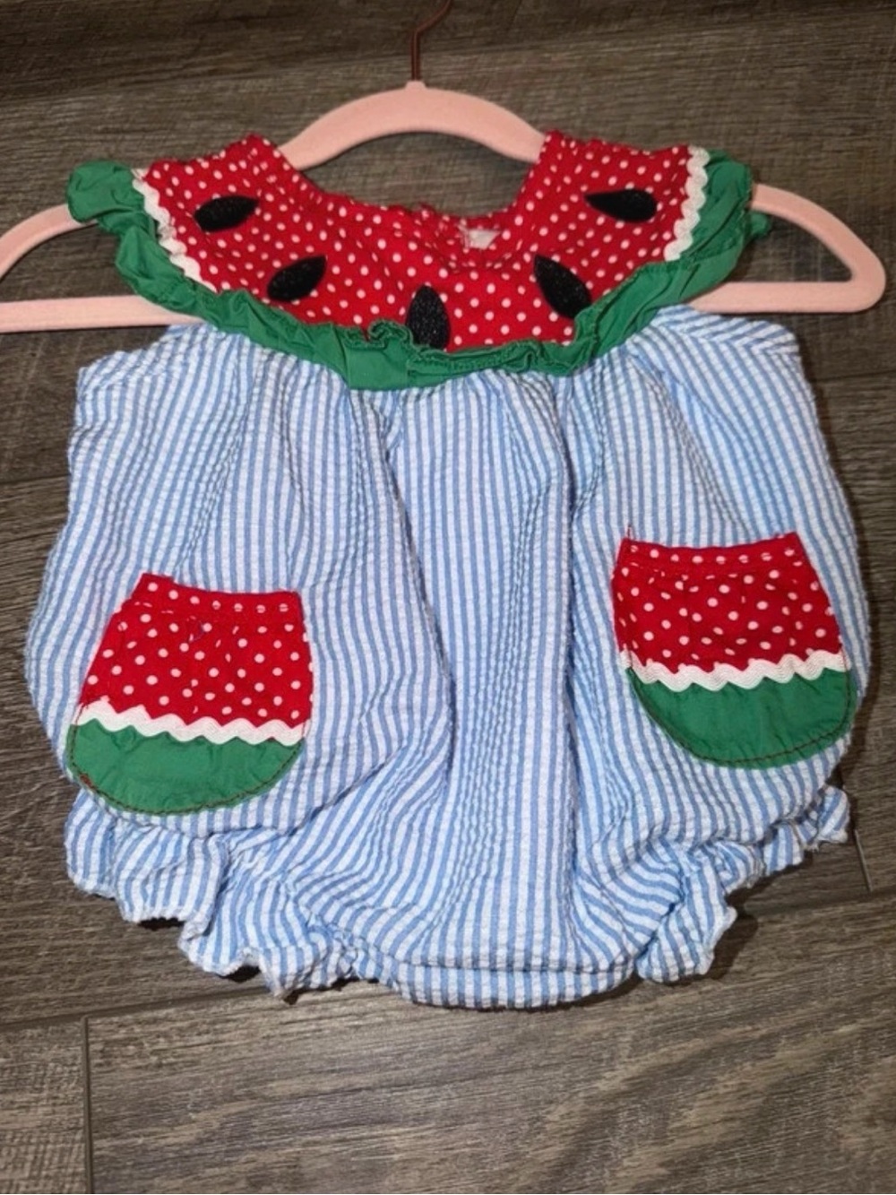 Watermelon Patch Blue Stripe Baby Romper